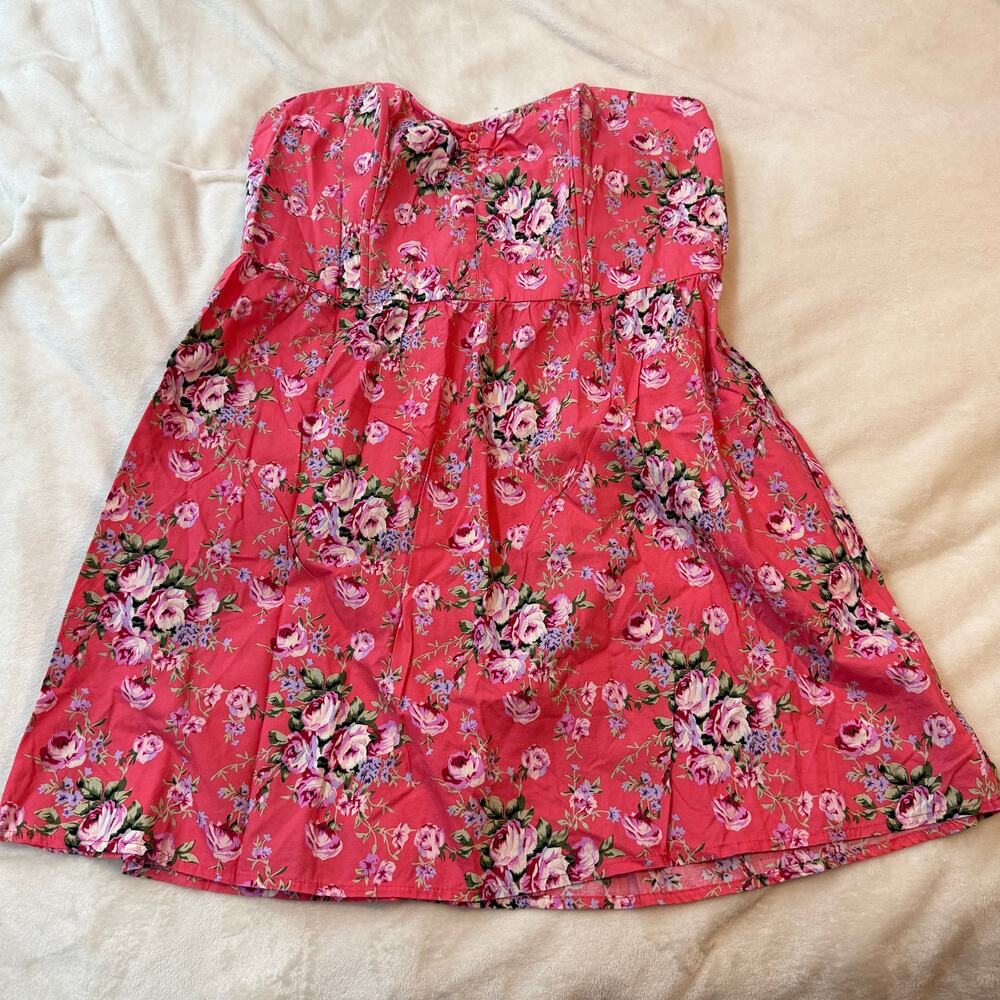 Coral pink dress with roses strapless size XXL